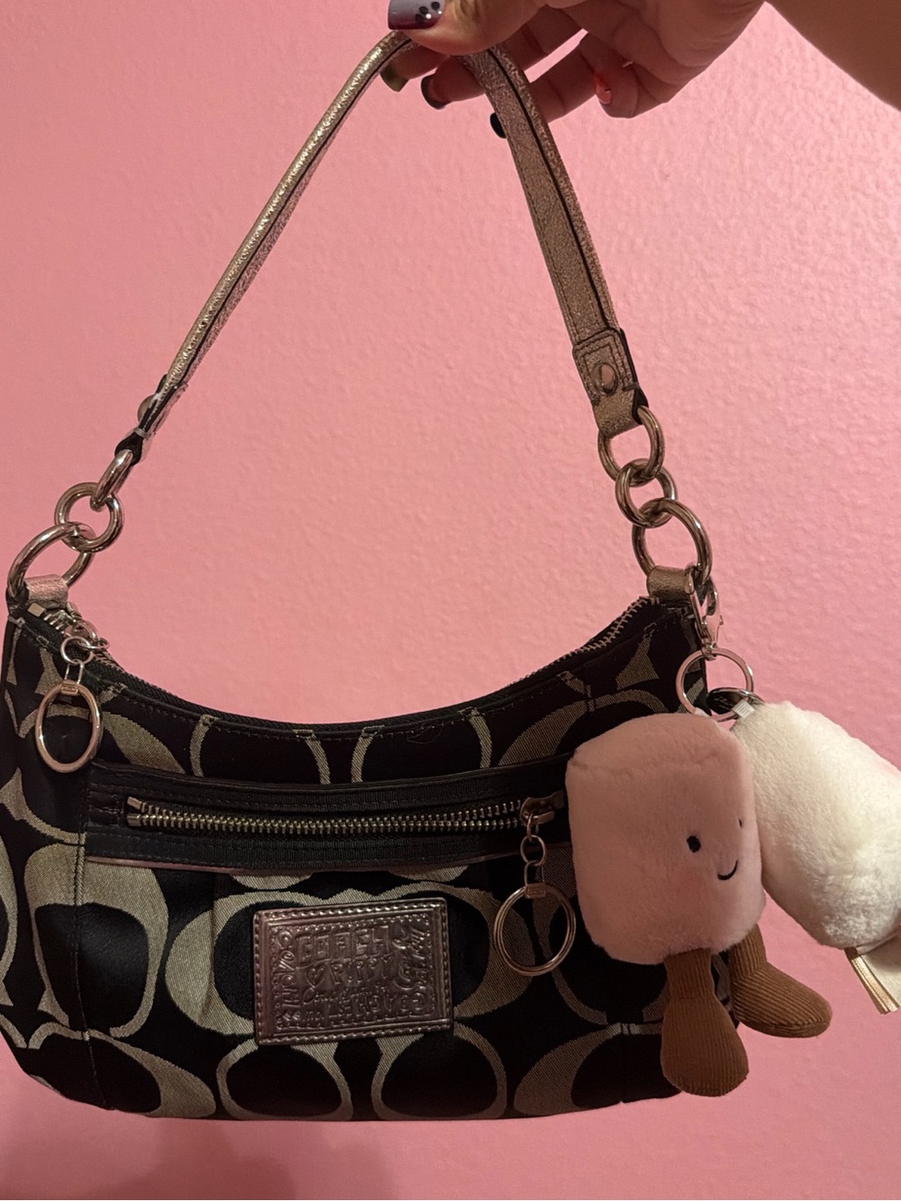 Coach poppy Black and grey Signature Hobo Shoulder Bag